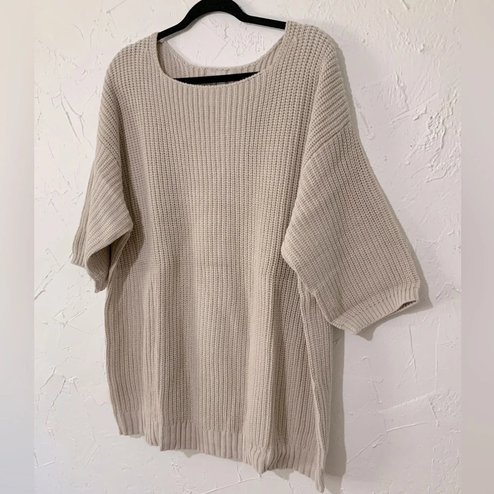NWT Woman Within Three-Quarter Chunky Knit Beige Sweater Sz L (18-20)